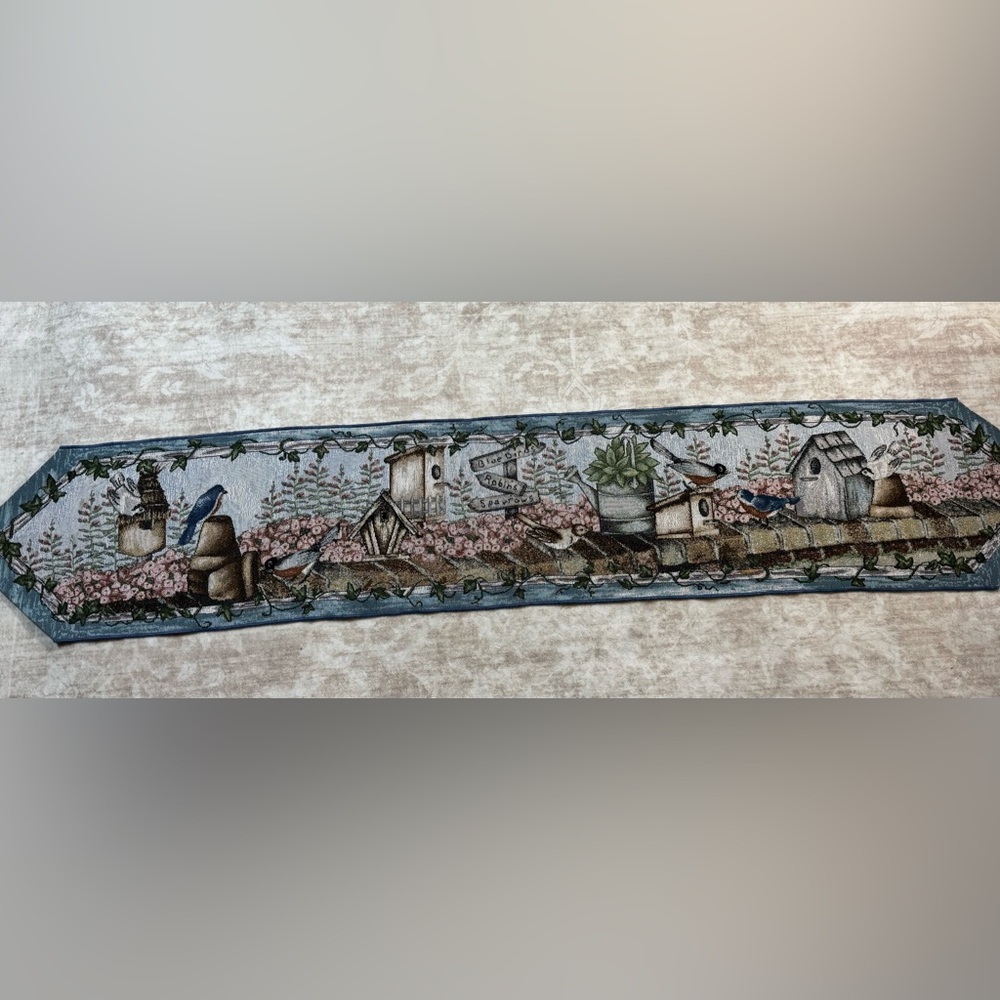 Spring Bird Garden Tapestry Table Runner 70” Cottagecore‎ Floral Birds